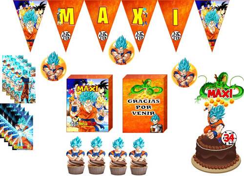 Pack Cotillón Decoración Cumpleaños Goku-kotillon-k