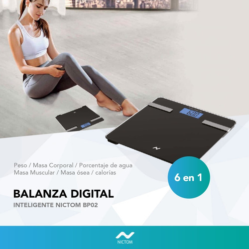Imagen 4 de 6 de Balanza Digital Personal Nictom Bp02 Negra, Hasta 180 Kg