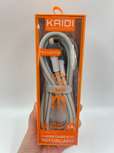 Cabo De Dados Usb Carregamento Reforcado Kaidi 3 Metros 5a Cor Lightning Preto
