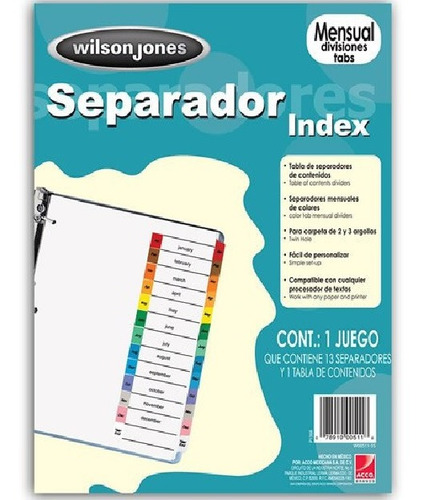 Separador P/carpeta Acco Wilson Jones División Mensual
