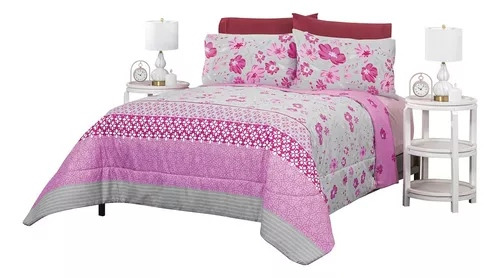 Edredón BLANCOS AZTECA Ultra individual diseño estampado color fucsia y gris de 160cm x 225cm