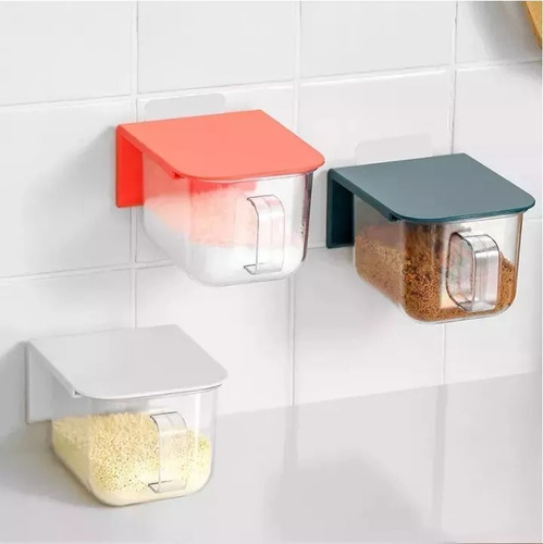 Contenedor Hermetico De Cocina Para Pared Mesada + Cuchara Azul Acero
