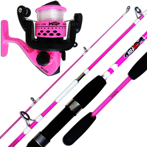 Combo Pesca Variada Niña Rosa Caña 2,10 + Reel 3 Rul + Tanza