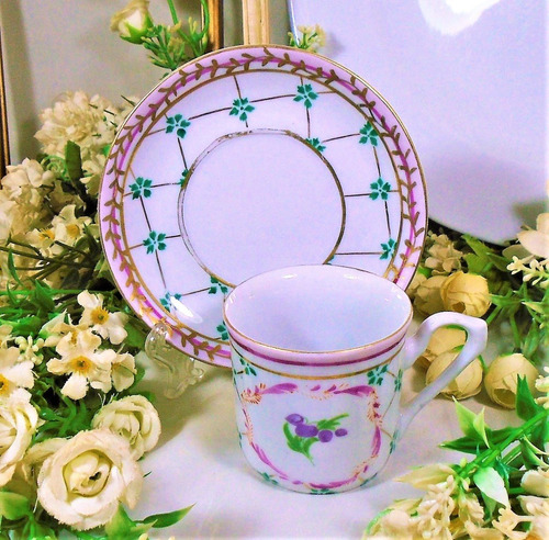 Bella Taza De Café Porcelana Colores Rosa Verde Oro (leer)