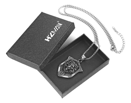 Hzman Collar Con Cabeza De León Para Hombre, Acero Inoxidabl