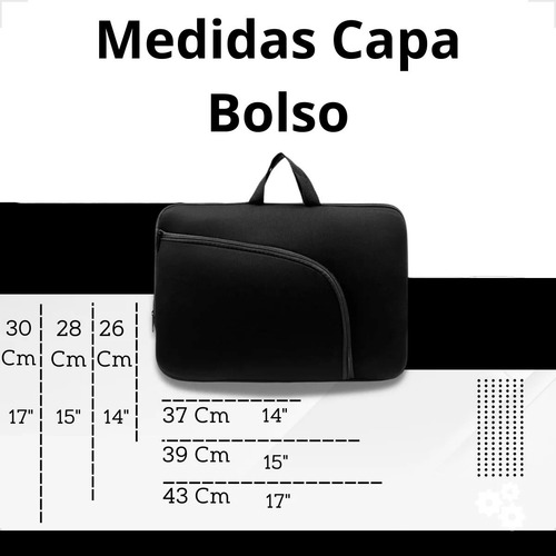 Capa Case Luva Notebook Com Bolso Alça 14 15,6 17 Polegadas