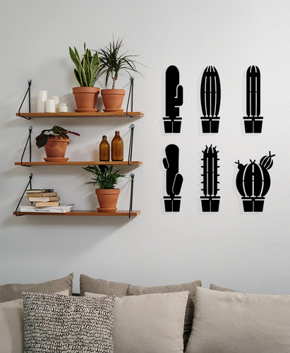 Figuras De Madera Para Pared 6 Macetas Cactus The Hus Arts