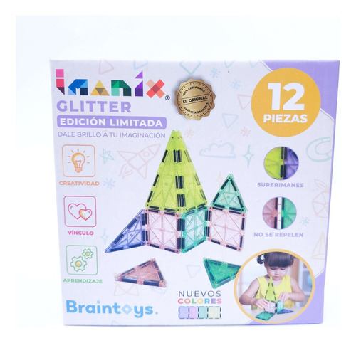 Imanix Glitter 12 Piezas Colores Pastel Magnético Braintoys 