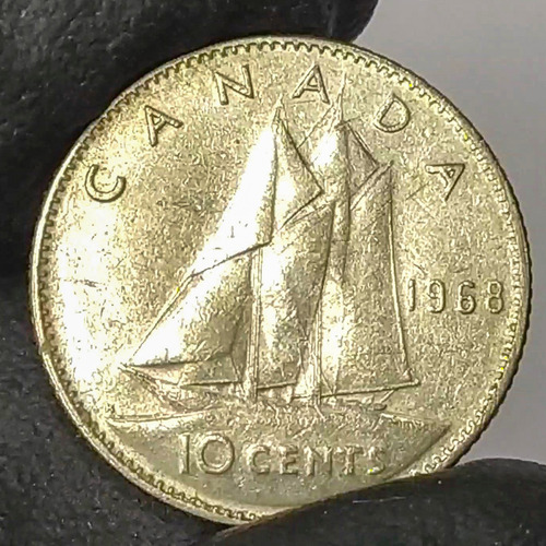 Canada 10 Cents 1968 Antigua Moneda De Colección (Usado)
