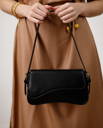 Bolsa Feminina Baguete Transversal Tiracolo Pequena Festa Cor Preto Desenho Do Tecido Lisa