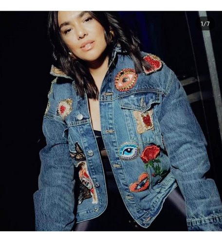 Campera De Jean Apliques Bordada Canutillo Lentejuela Parche