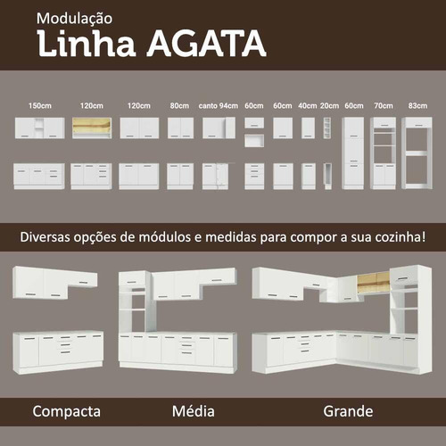 Balcão Pia Cozinha 2 Portas (com Tampo) Branco Agata Madesa
