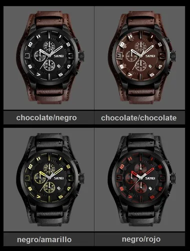 Reloj Hombre Militar Skmei 9165 An logo Brazalete Cuero