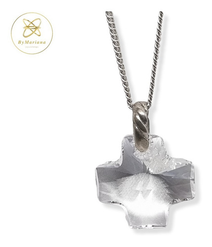 Imagen 5 de 7 de Dije Plata Cristal Swa Cruz Transparente 20mm