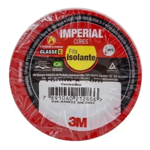 Fita Isolante Profissional 10m X 18mm Vermelha Imperial 3m