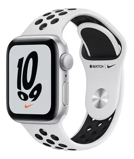 Apple Watch Nike SE (GPS, 40mm) - Caja de aluminio color plata - Correa deportiva Nike Platino puro/Negro