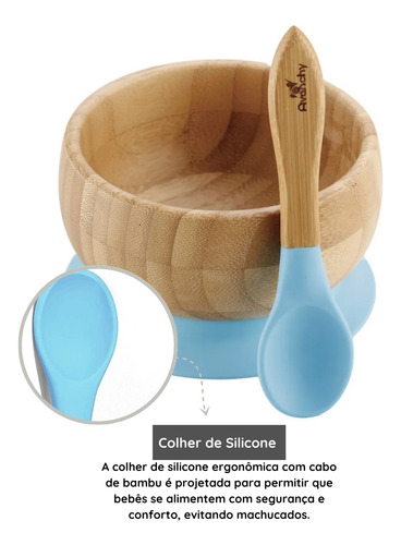 Tigela Bambu Com Ventosa E Colher Azul - Avanchy