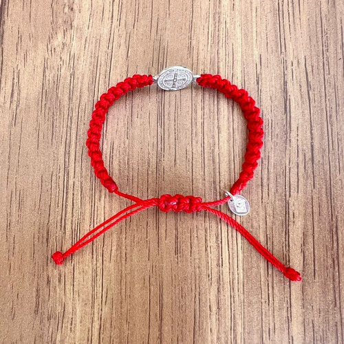 Imagen 5 de 9 de Pulsera Hilo San Benito Para Bebé 9 Cm Plata .925 Agálea