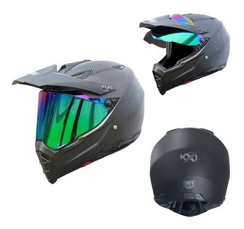 Casco Para Moto Kov Kx1 Negro Carbón Mate Doble Proposito Tamaño del casco S
