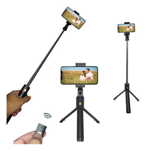Bastão Pau De Selfie Com Controle Bluetooth Tripé De Mesa