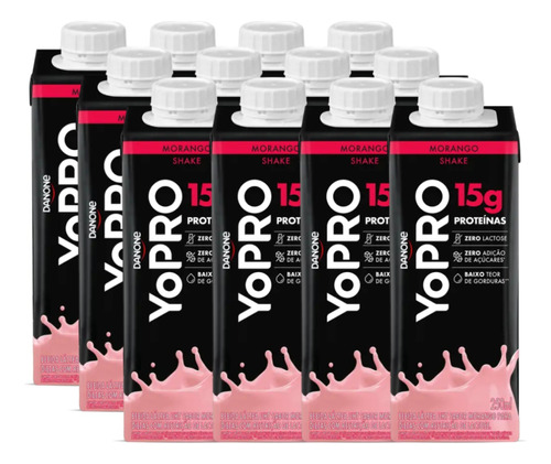 Kit C/12 Yopro Danone 15g Proteina Morango Zero Lactose Whey