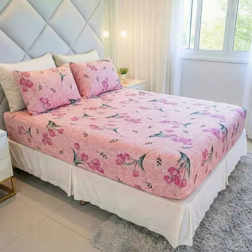 Jogo De Lençol Cama Casal Size 3 Peças Box Estampado Com Elástico Malha 100% Algodão Cozzilar Toque Macio Hotel Pousada Modelo 6