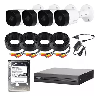 Dahua kit Camara de Seguridad Exterior videovigilancia Sistema Circuito Cerrado CCTV Disco Duro 500GB Camaras 2MP Vision Nocturna Incluida Software Inteligencia Artificial