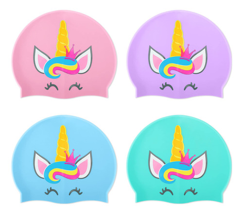 4 Gorra Natacion Para Niño 8 Año Edad Linda Unicornio Dibujo