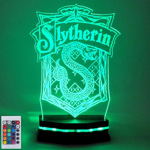 Lámpara Acrilico Led Rgb Harry Potter Escudo De Slytherin