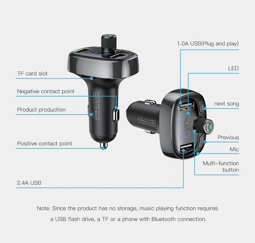 Transmissor Fm Mp3 Bluetooth Baseus E Handsfree 2 Portas Usb