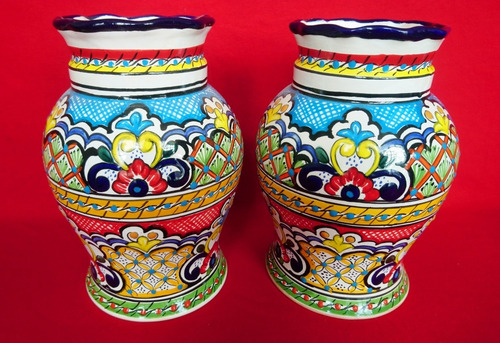 Set Florero Imperyal 23 Cm De Talavera Poblana -arteimperyal