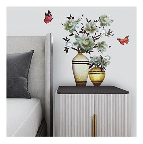 Jarrón 3d Floral Para Pared, Pegatinas Decorativas