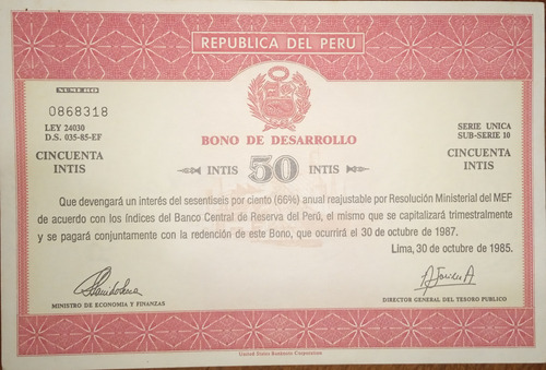 Bono De Desarrollo De 50 Intis