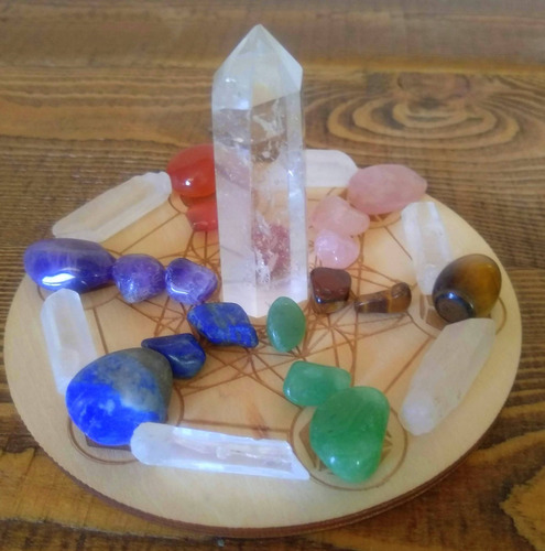 Set Gemoterapia + Tabla Solidos Platónicos + Puntas Cuarzo