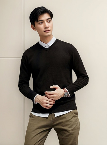 Suéter Hombre De Punto Moda Casual Cuello En V 100% Algodón