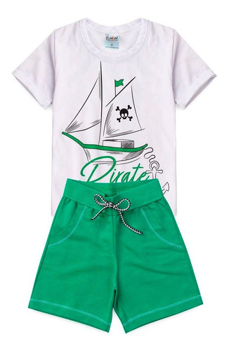 Conjunto Infantil Menino Short Camiseta Pirata Tamanh 1 Ao 3