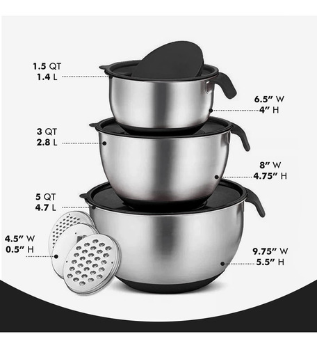 Juego 3 Tazones De Acero Inox. Con Tapa Y Rayadores - Jt6849