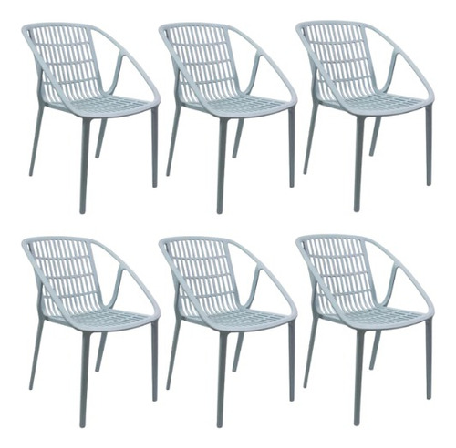 Set 6 Sillas Kentia Moderna Jardin Exterior Apilable Estructura De La Silla Gris Asiento Gris