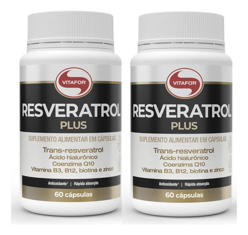 Kit (2 Unid) Resveratrol Plus 60 Cápsulas Vitafor Sem Sabor