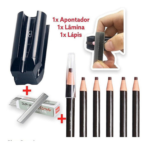 Kit Lápis Dermatografico Apontador Lâmina Micropigmentação