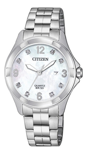 Citizen Ladies Quartz Crystal Dress Eu6080-58d Color De La Correa Plata Color Del Bisel Plata Color Del Fondo Madre Perla