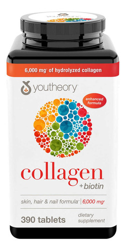 Colágeno Hidrolizado Con Biotina Youtheory 390 Tabletas Eeuu