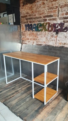 Imagen 3 de 8 de Mesa Escritorio 120x50 Industrial Hierro Madera Laqueado
