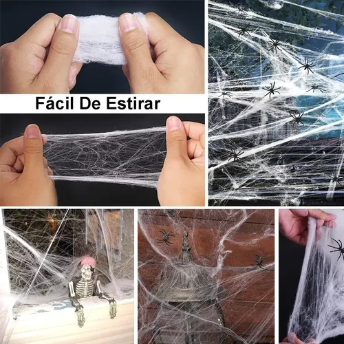 Pack De 100g De Tela De Araña Elástica Con 20 Arañas Falsas Para Halloween | Decoración De Interior Y Exterior, Cubre 20 M², Ideal Para Fiestas De Terror