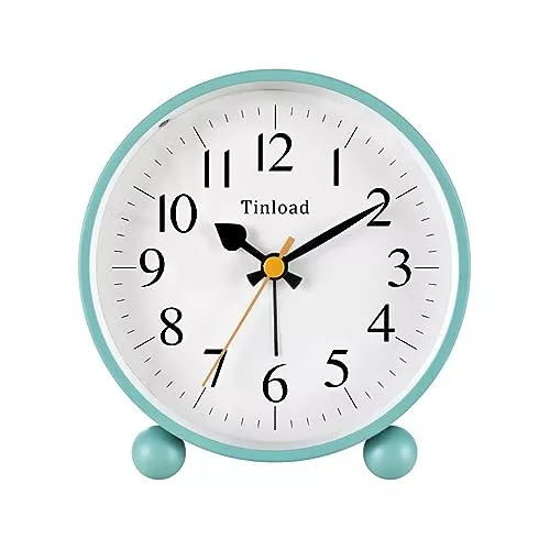 Reloj despertador analógico retro vintage, reloj pequeño súper silencioso  de 4 pulgadas sin tictac con luz nocturna, funciona con pilas, diseño