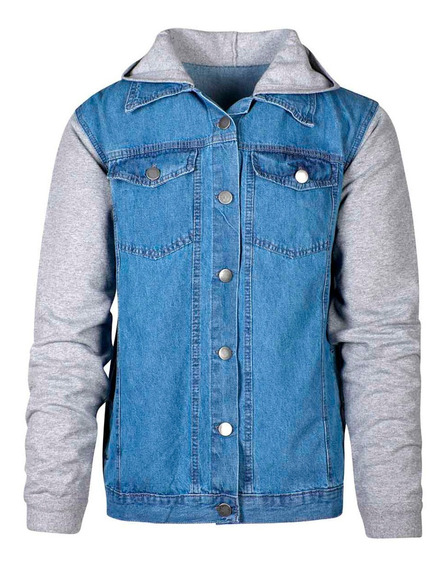 jaqueta masculina jeans com manga de moletom