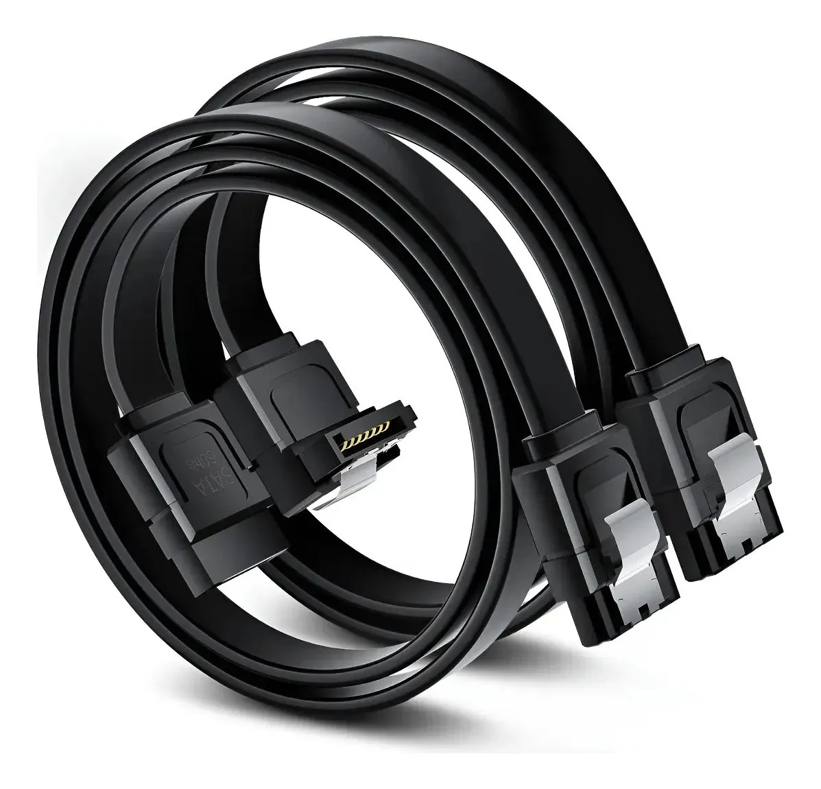 Kit 2 Cabos SATA 3.0 6Gb/s para HD SSD 40cm 2 Cabo Reto Com Trava Preto