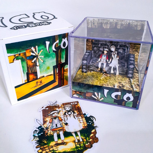 Diorama 3d Decorativo Ico E Yorda Cubo De Acrílico 9x9x9cm