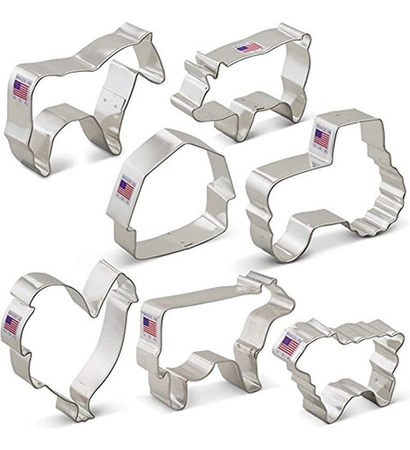 Farm Cookie Cutter Set 7 Piezas Rooster Cow Pig Lamb Horse B