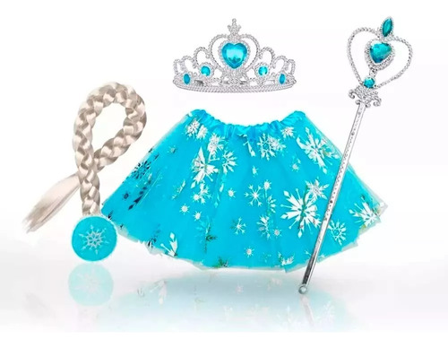 Kit Disfraz Frozen Niñas Princesa Accesorios Fiesta Halloween Tutu Trenza Corona Cetro Anna Elsa